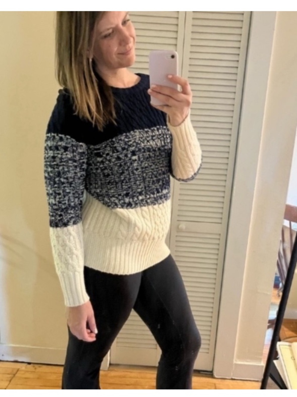 St. John Wool Crewneck Cable Knit Color Block Sweater